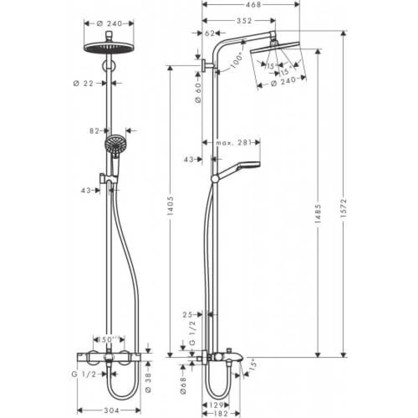 Душова система з термостатом Hansgrohe Crometta S 240 Showerpipe (27320000) - Фото 2